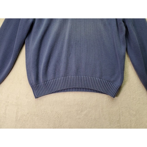 Lands' End Sweater Men Large Blue Knit Cotton Long Raglan Sleeve V Neck Pullover - Picture 4 of 9